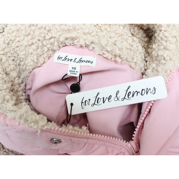 NWT For Love & Lemons Pink Ruffle Heart Puffer Sherpa Cropped Jacket Size XS - Picture 6 of 6